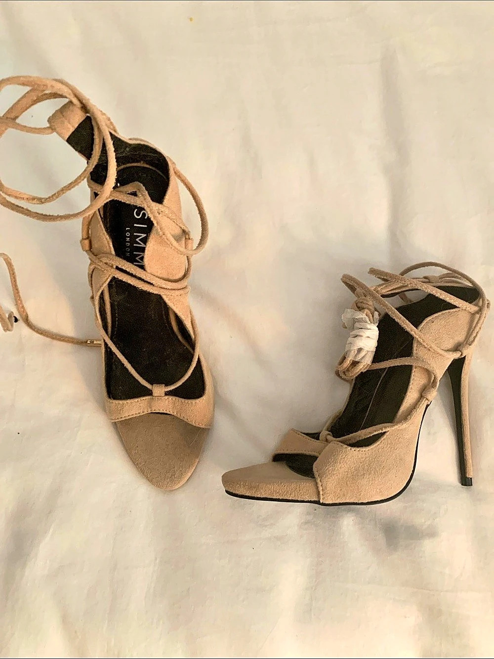SIMMI London Strappy Ankle-Tie Heels in Brown